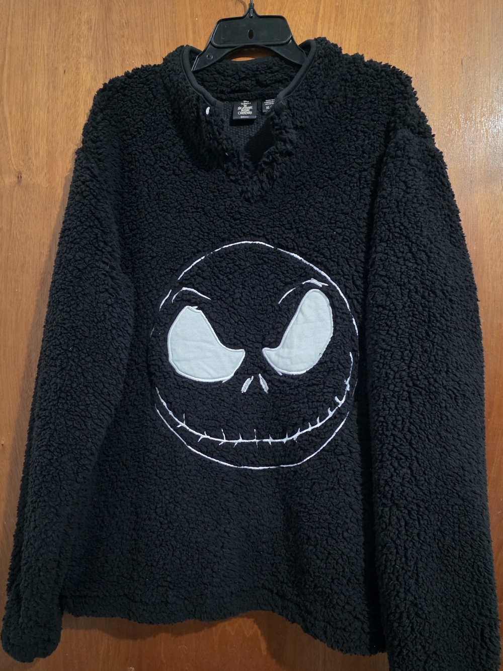 Disney Black Sherpa Crewneck with White Jack Skellington Face